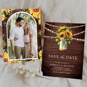 Save The Date Pot en bois Mason Fleurs de tournesol Photo Mariag