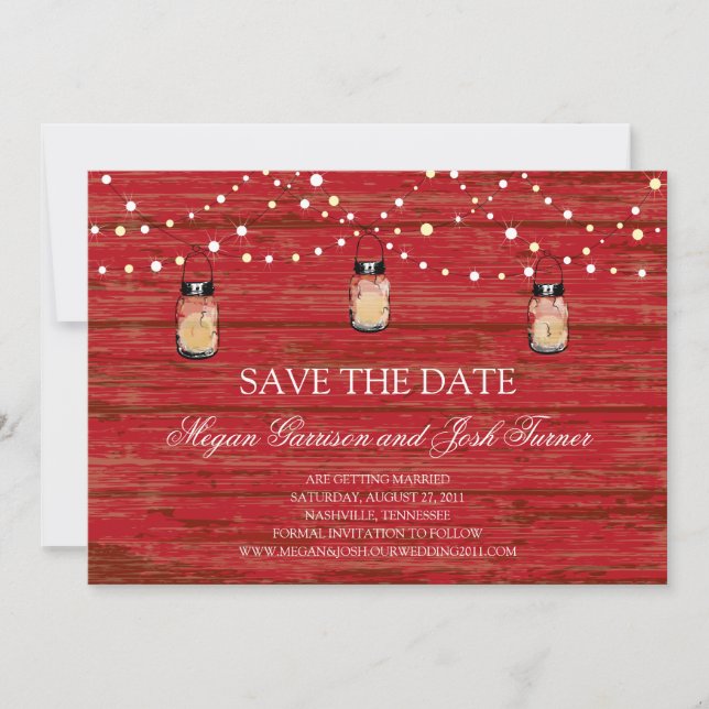 Save The Date Pot en verre Mason en bois rustique et lumières, a (Devant)