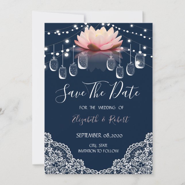 Save The Date Pot Mason, Dentelle, Lotus Bleu Nuit Enregistrer L (Devant)