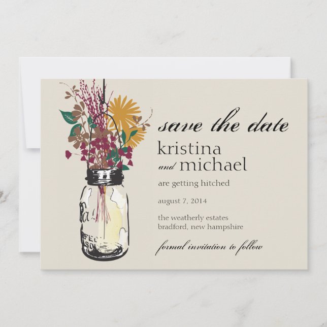 Save The Date Pot Mason & Fleurs Sauvages d'Automne Étape à Marq (Devant)