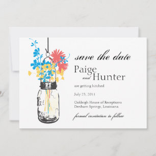 Save The Date Pot Mason Vintage & Fleurs Sauvages Enregistrez la