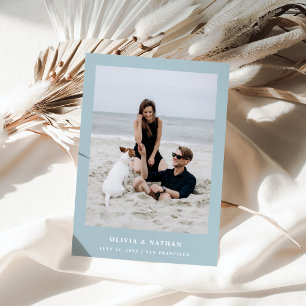 Save The Date Poudre bleu Élégant Texte et photo   MARIAGE