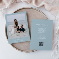 Poudre Bleu Élégant Texte et Photo Mariage QR Code