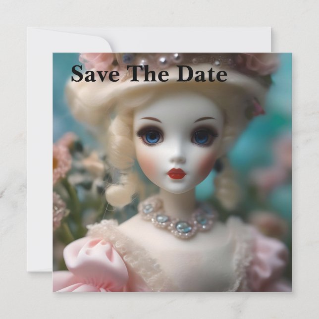 Save The Date Poupée Vintage bleue, (Devant)