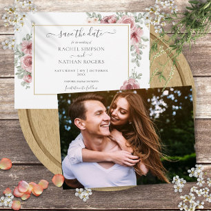 Save The Date Poussière de rose florale chic pour photo de maria