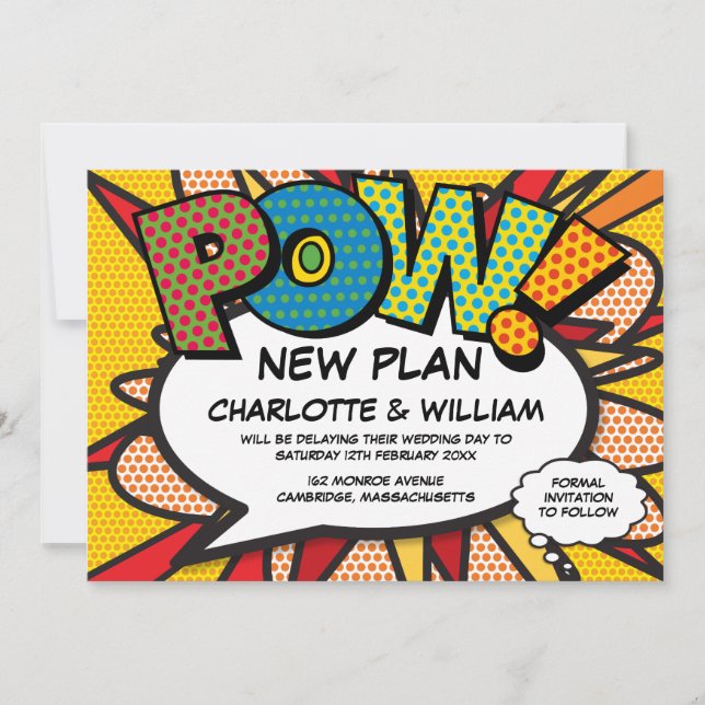 Save The Date POW Report Différé de Date Bande Dessinée Pop Art (Devant)