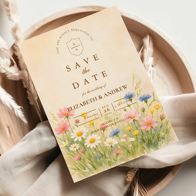 Save The Date Prairie de Fleurs Sauvages Or Mariage (Créateur téléchargé)