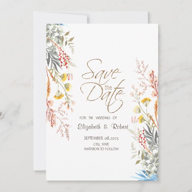 Save The Date Prairie de fleurs sauvages printanières séchées -  (Devant)