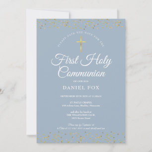 Save The Date Première communion bleu poussiéreux avec poussière