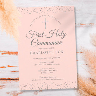 Save The Date Première communion rose poudré poussière d'étoiles