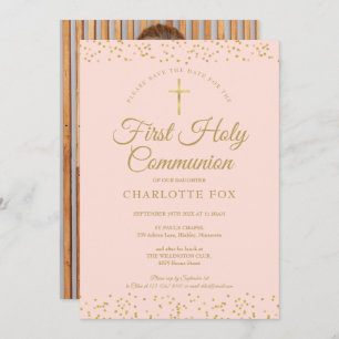 Save The Date Première Sainte Communion Blush Pink Gold Dust Pho
