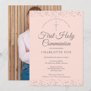 Save The Date Première Sainte Communion Blush Rose Poussière d'É