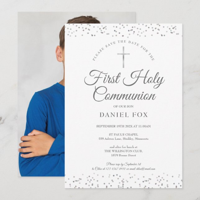 Save The Date Première Sainte Communion Photo Poussière d'Étoile (Devant / Derrière)