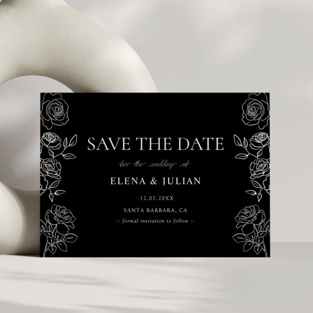 Save The Date Premium Black & White French Roses Wedding (Créateur téléchargé)