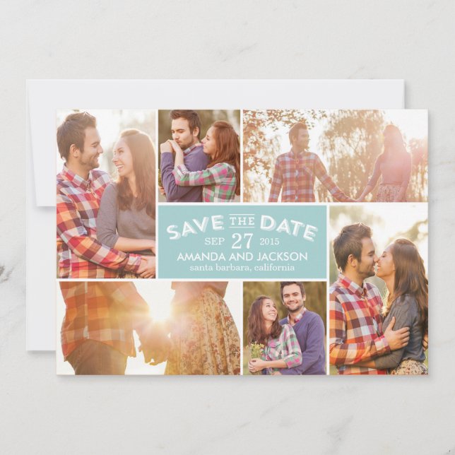 Save The Date Présentation de photo Enregistrez la date - Bleu (Devant)