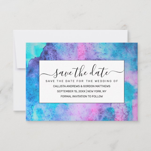 Save The Date Pretty Pink Blue Purple Salty Watercolor (Devant)