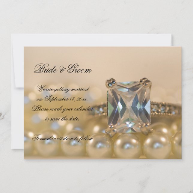 Save The Date Princess Diamond Ring Pearls Wedding Enregistrer l (Devant)