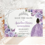 Save The Date Princesse Brown Lilac Floral Quinceanera<br><div class="desc">c) Le Happy Cat Studio</div>
