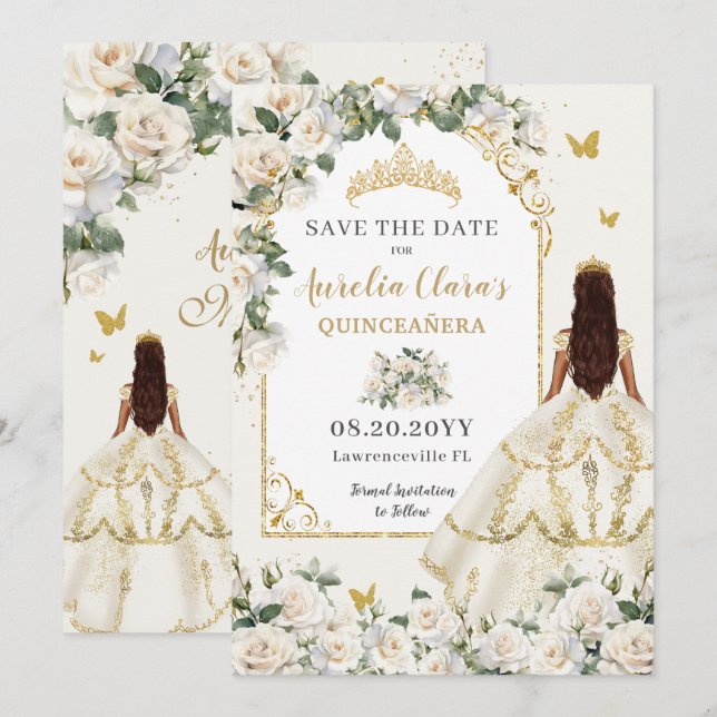 Save The Date Princesse Quinceañera Champagne Robe Rose ivoire (Devant / Derrière)