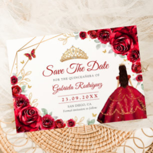 Save The Date Princesse Quinceanera Roses Rouges Or