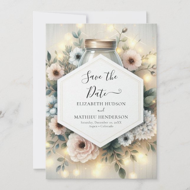Save The Date Printable Romance Mason Jar Mariage (Devant)