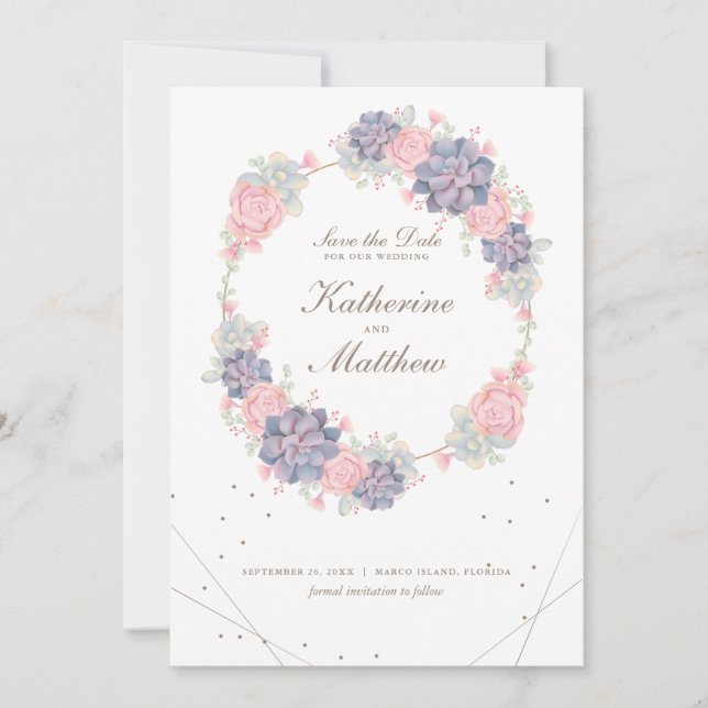 Save The Date Printemps Aquarelle Succulents Mariage Enregistrer (Devant)