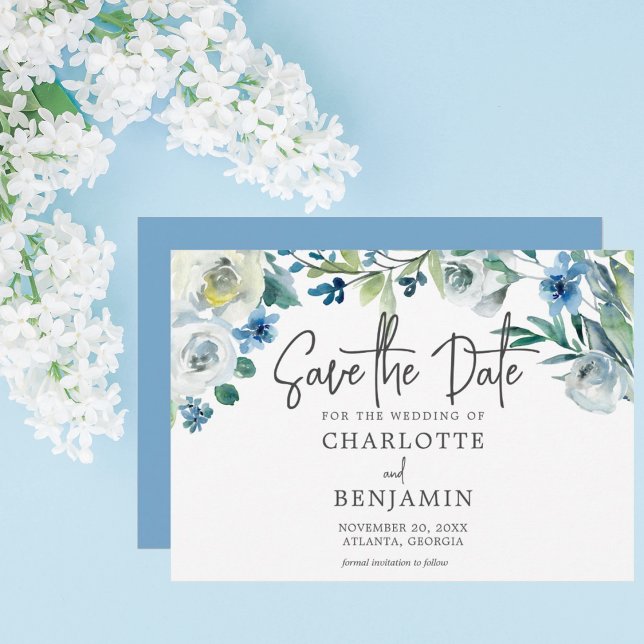 Save The Date Printemps Moderne Floral Chic Blue Enregistrer La  (Créateur téléchargé)