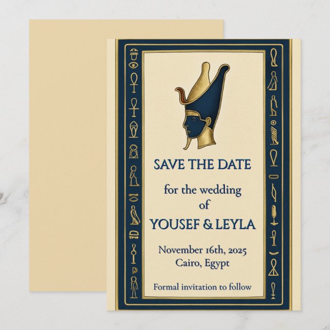 Save The Date Profil de Pharaon Égyptien Or Faire Part de Conser (Devant / Derrière)