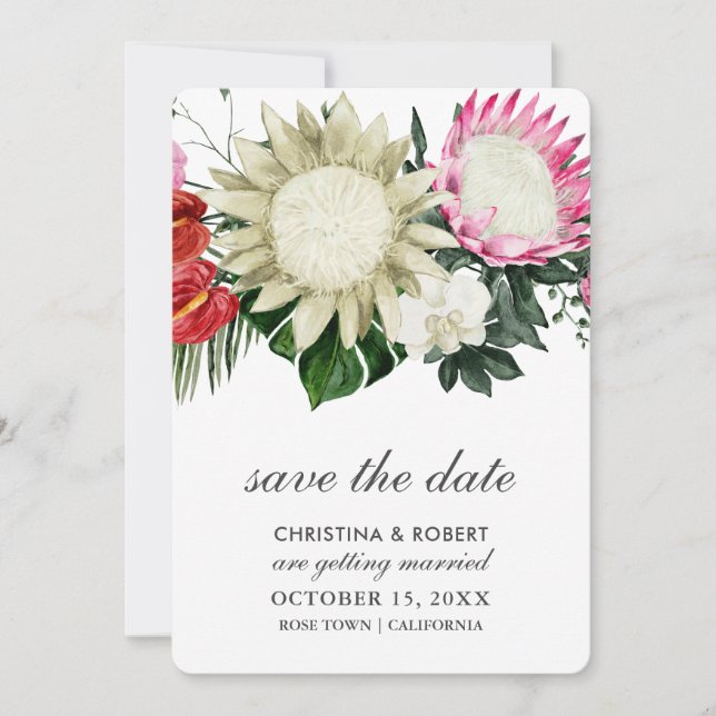 Save The Date Protéa Tropicale Monstera Botanique Sauvegarder La (Devant)
