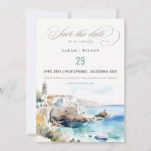 Save The Date Puglia, Italie Paysage aquarelle Mariage