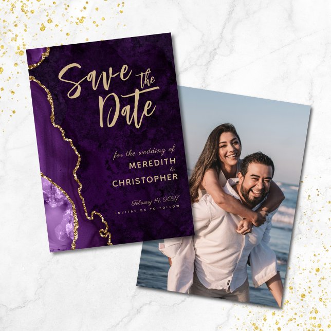 Save The Date Purple Agate photo mariage Enregistrer la date (Créateur téléchargé)