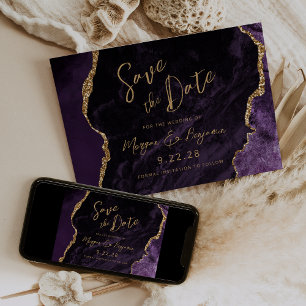 Save The Date Purple Agate Script Wedding Enregistrer la date