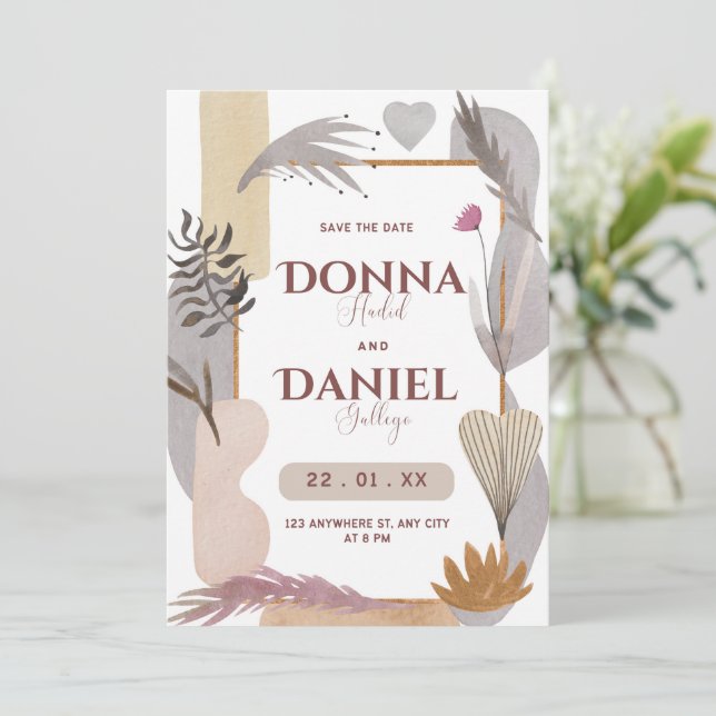 Save The Date Purple Blanc Floral Esthétique Enregistrer La Date (Debout devant)