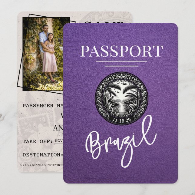 Save The Date Purple Brazil Passeport Enregistrer La Date (Devant / Derrière)