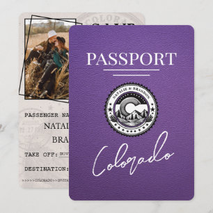 Save The Date Purple Colorado Passeport Enregistrer La Date
