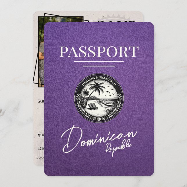Save The Date Purple Dominican Republic Passeport Enregistrer La (Devant / Derrière)
