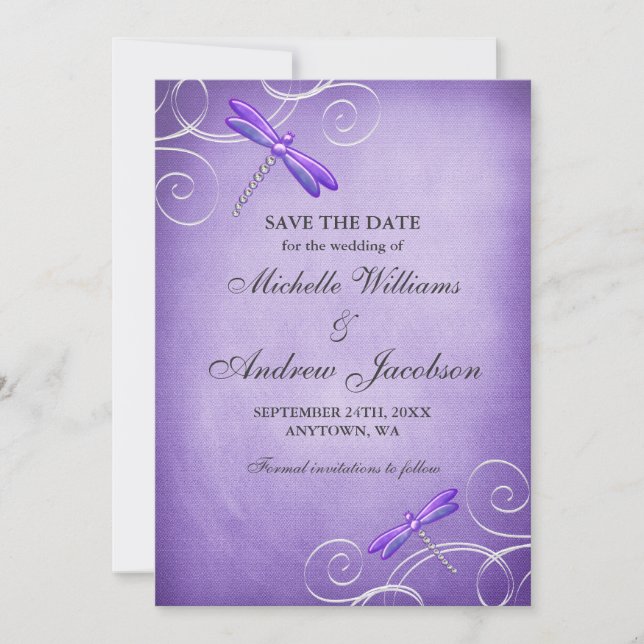 Save The Date Purple dragonfly tournois mariage Enregistrer la d (Devant)