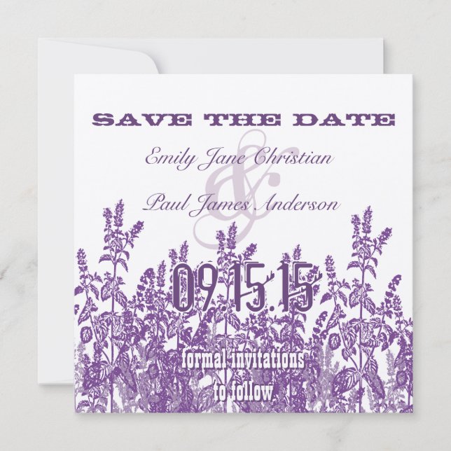Save The Date Purple et Lavender Fleur sauvage Enregistrer la da (Devant)