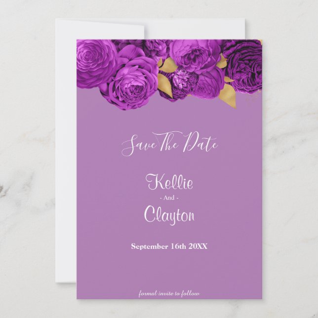 Save The Date Purple Et Or Floral Enregistrer La Date (Devant)