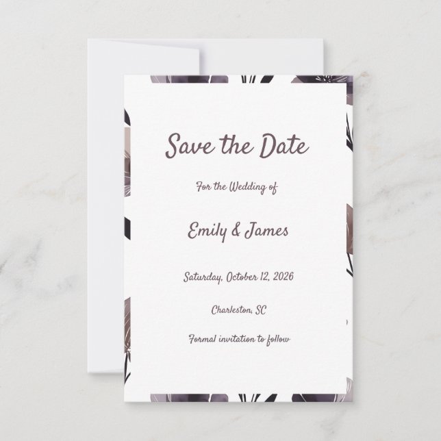 Save The Date Purple Floral Botanical Wedding (Devant)