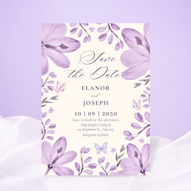 Save The Date Purple floral wedding (Créateur téléchargé)