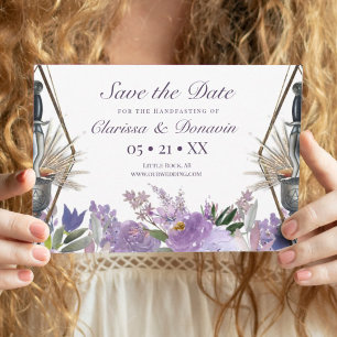 Save The Date Purple Floral Wiccan Rite of Union Handfasting