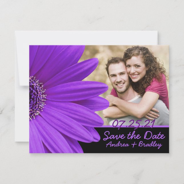 Save The Date Purple Gerbera Daisy Flower Mariage photo (Devant)