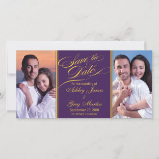 Save The Date Purple Gold Photo Collage Mariage Enregistrer la d