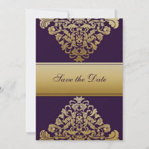 Save The Date Purple Gold Royal Ornate baroque Élégant