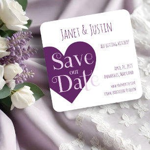 Save The Date Purple Heart Modern and Minimalist Design