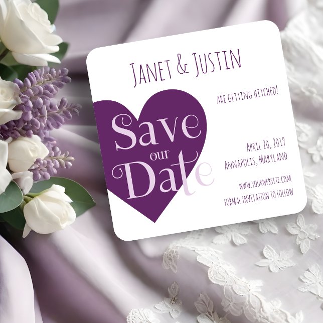 Save The Date Purple Heart Modern and Minimalist Design (This design for Save the Date with a modern, milimalist and current style, with a vibrant purple.)
