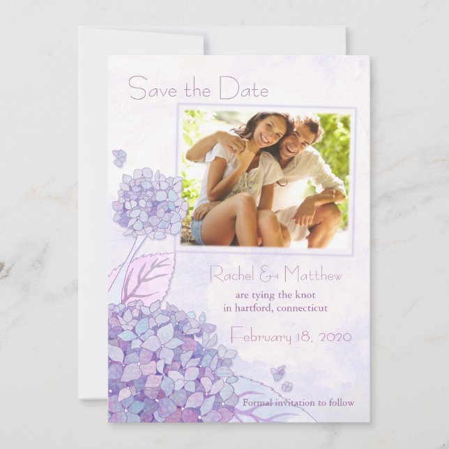 Save The Date Purple Hydrangeas Mariage Photo Enregistrer la dat (Devant)