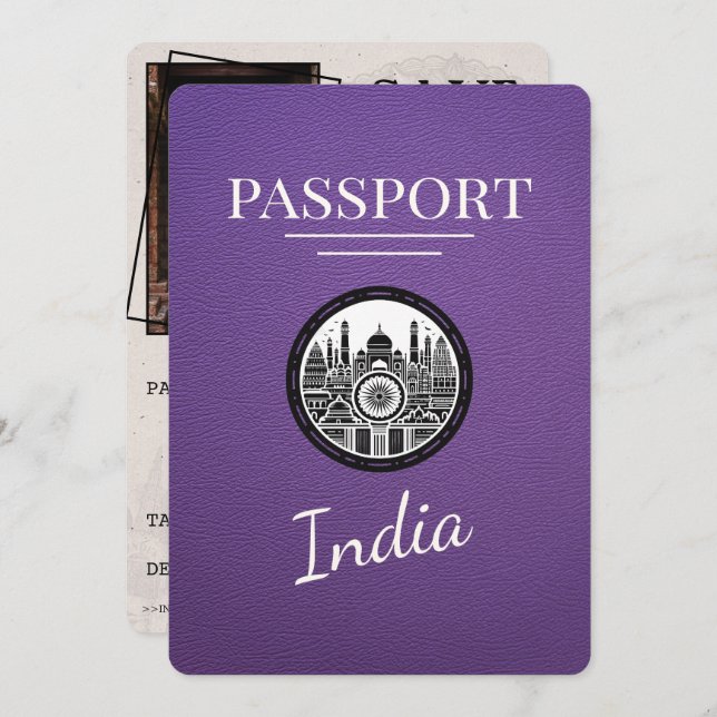 Save The Date Purple India Passeport Enregistrer La Date (Devant / Derrière)