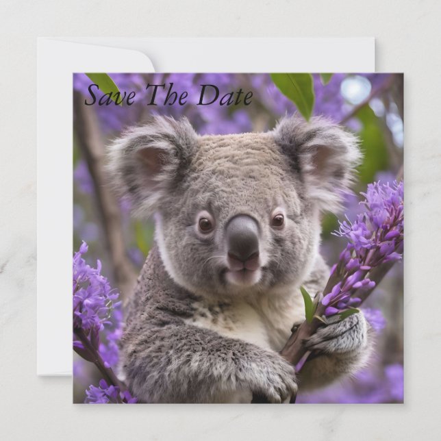 Save The Date Purple Jacaranda Koala Ours, (Devant)